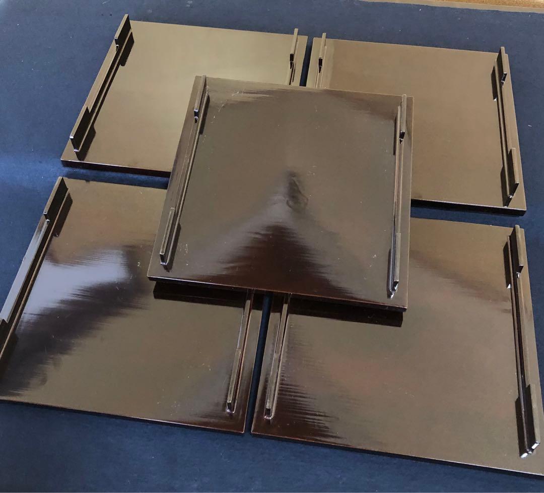 黒塗 流水紅葉蒔絵 脚付膳 四方膳10客 木製漆器 木箱　250725F1❗️割引