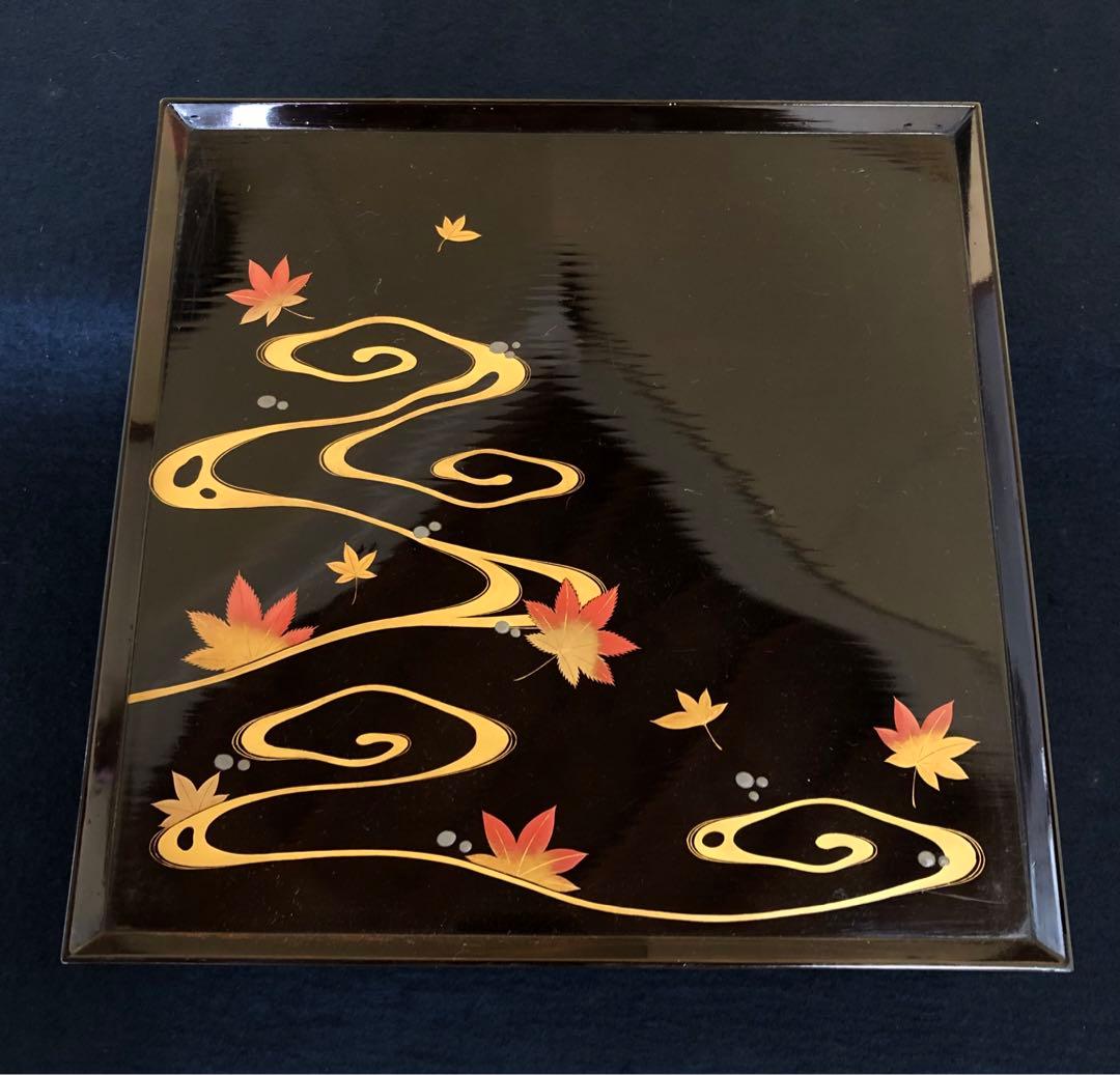 黒塗 流水紅葉蒔絵 脚付膳 四方膳10客 木製漆器 木箱　250725F1❗️割引