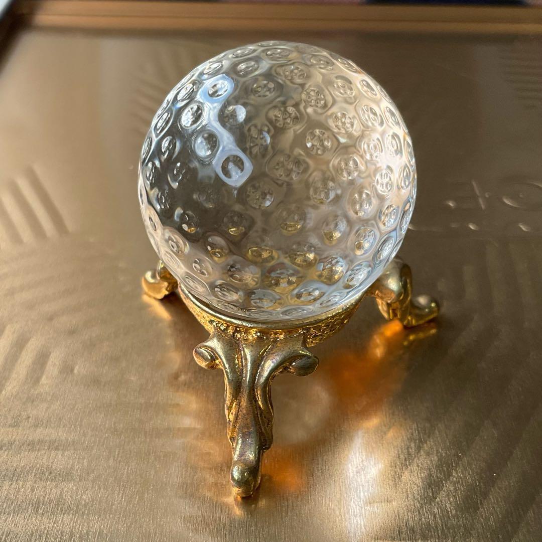 天然水晶玉アンティーク台座付き 37mm シンプル 天然石クリスタル 袋