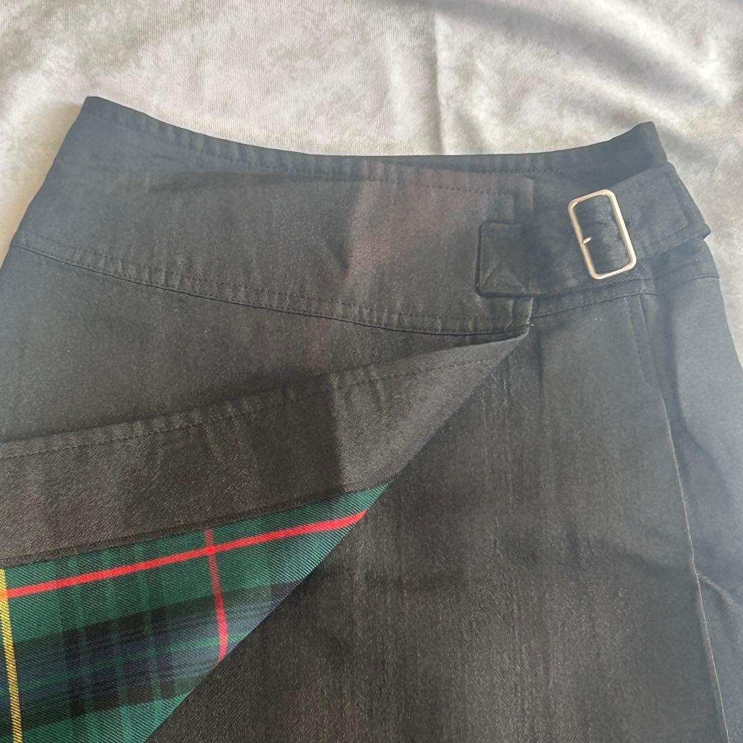 [o]オールシーズン膝丈　 チェック 変形プリーツスカート　S