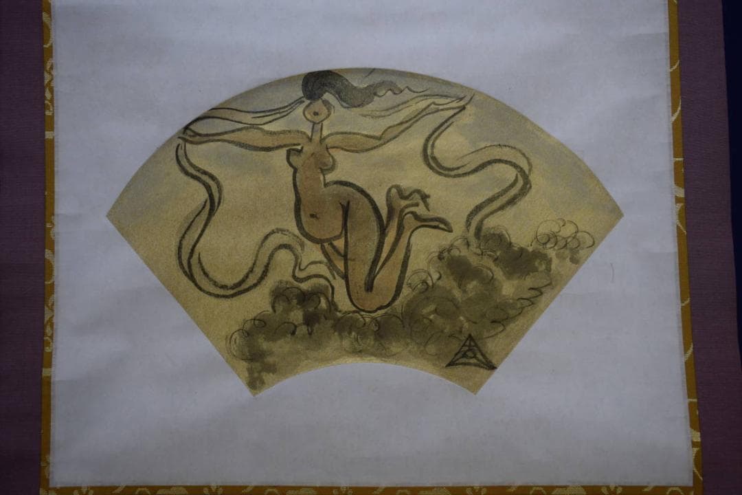 真作/木内克/飛天/天女図/扇面/桐共箱付/布袋屋掛軸HE-605