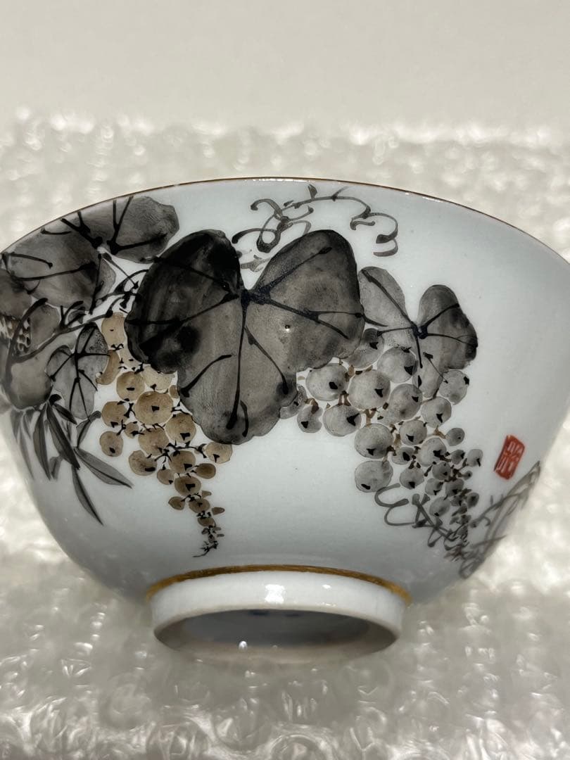 H*o様 茶碗　蓋付　磁器金彩墨絵　幹山精製