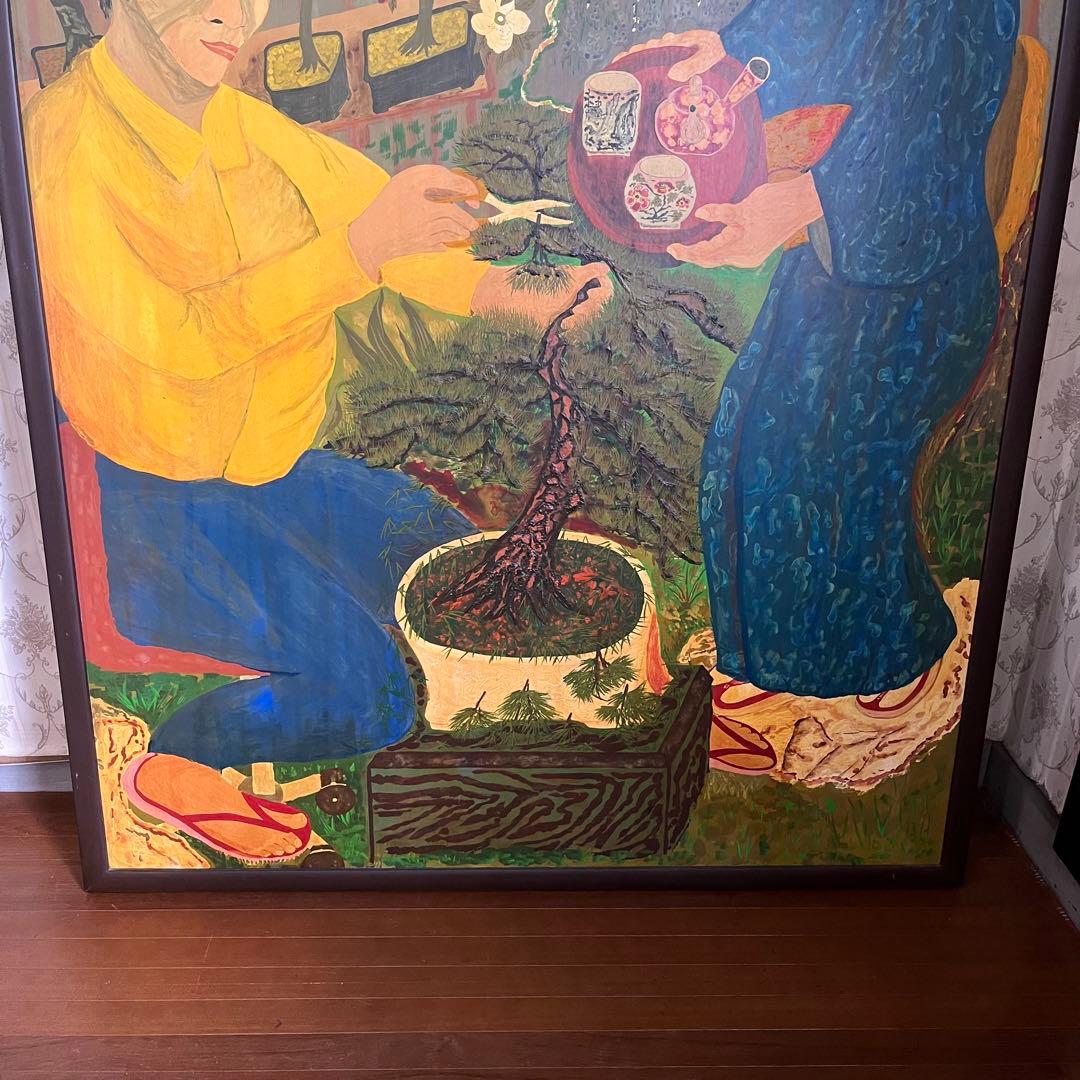 【蔵出し】特大 額縁 額装 絵画 「あねさん女房」作者不明 人物画 アート 作品