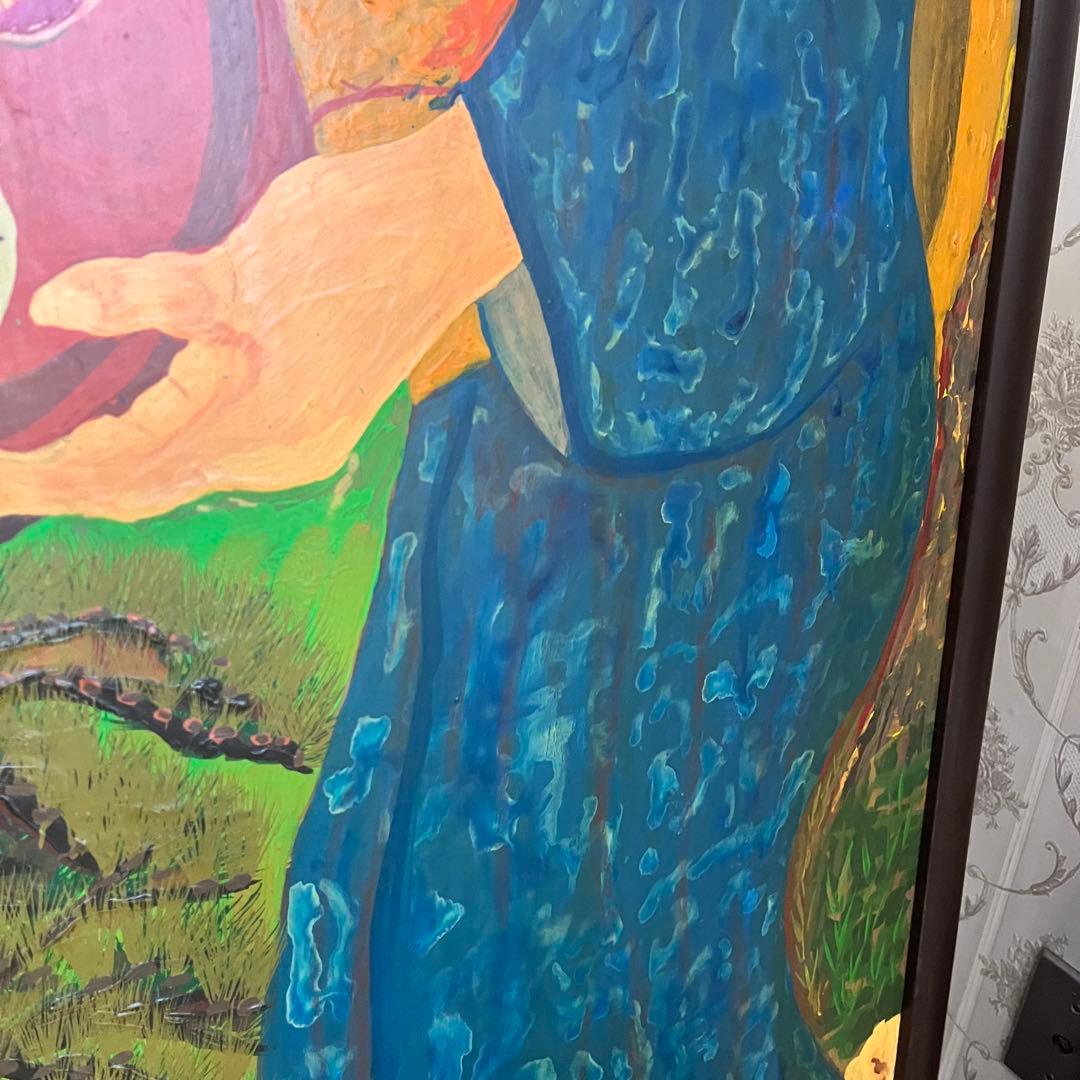 【蔵出し】特大 額縁 額装 絵画 「あねさん女房」作者不明 人物画 アート 作品