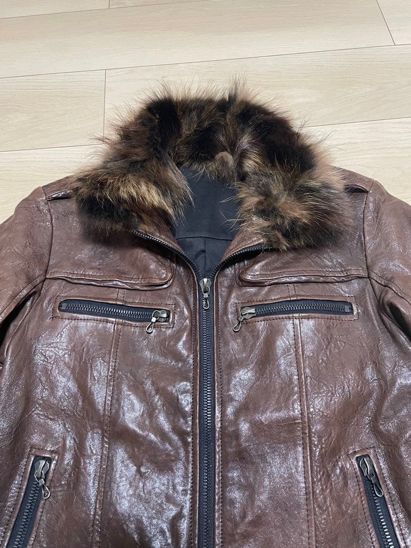 SHELLAC シェラック ラムレザーレザーライダースジャケット 46 ファー付
