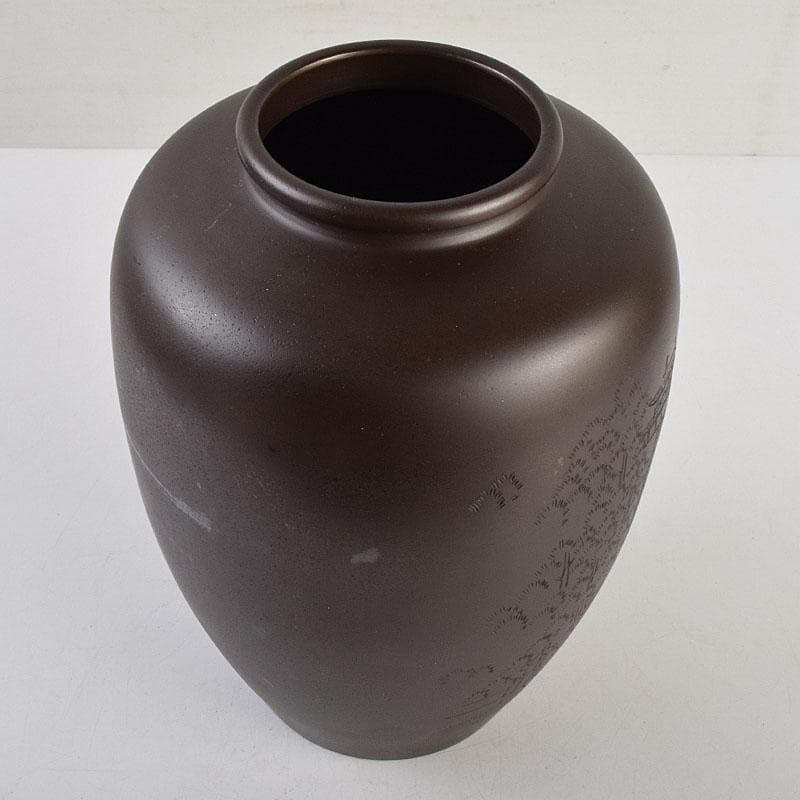 般若勘渓造 鋳銅 昌龍刻 志波彦神社・鹽竈神社絵 花瓶