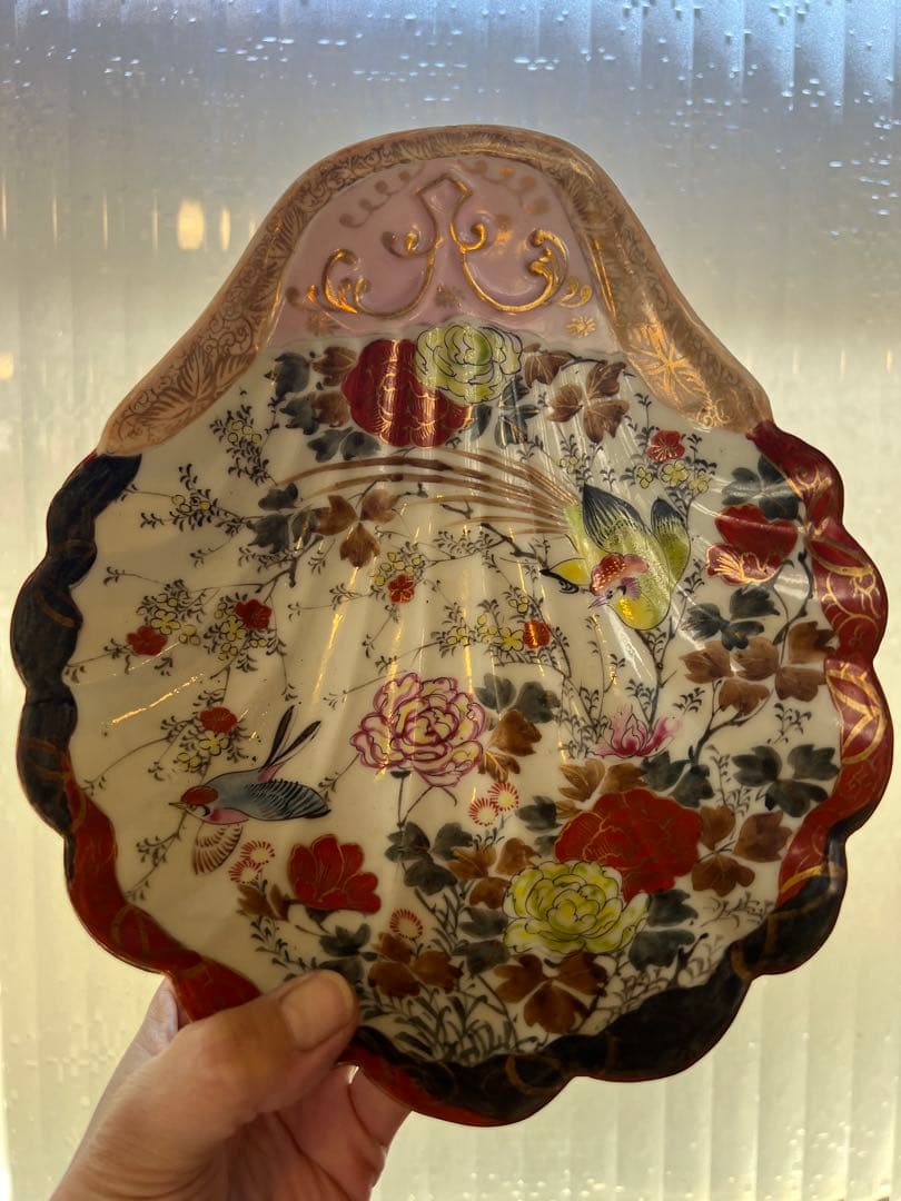古伊万里アンティーク骨董赤絵貝型菓子器輸出用花鳥の図飾皿