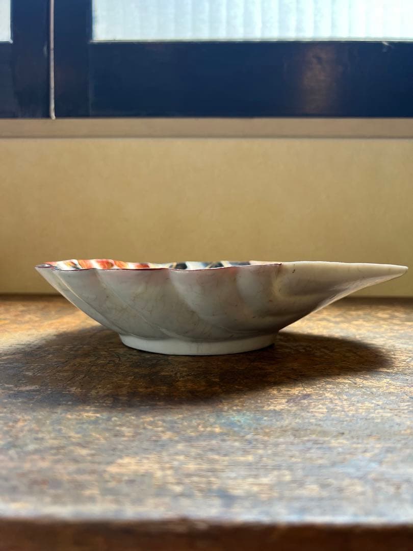 古伊万里 アンティーク 骨董 赤絵貝型菓子器 輸出用 花鳥の図 飾皿