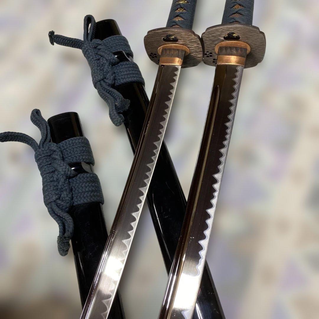 高級豪華版居合刀大小2本 青柄 桜透し木瓜鍔