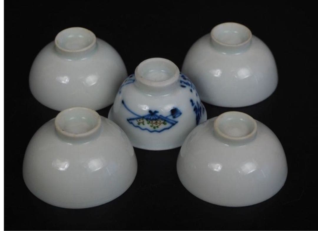 送料無料　大正～昭和初期　漢詩山水図茶碗５客　煎茶道具