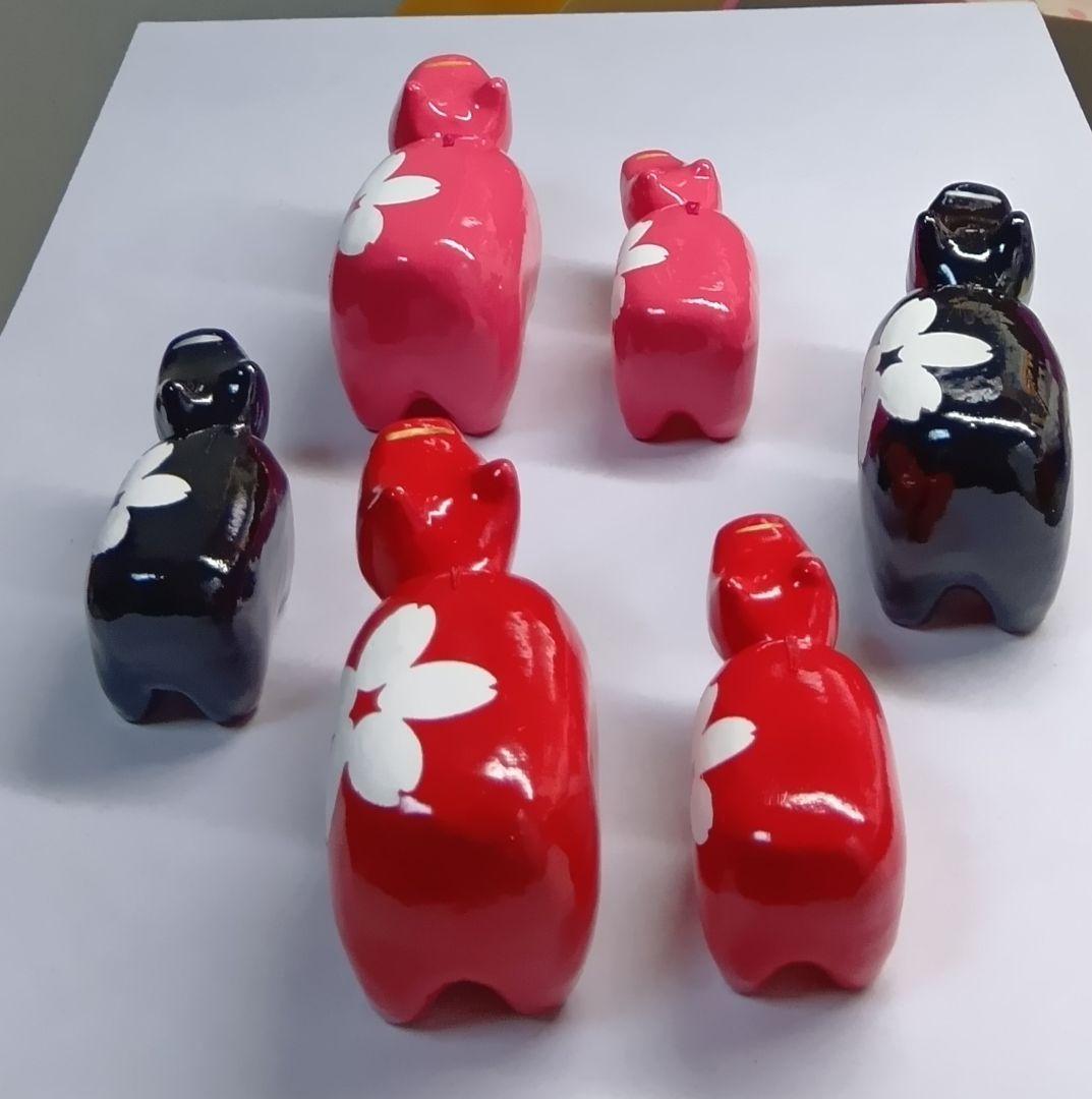 新品 野沢民芸 赤ベコ ハンサムブロッサム 6点セット 赤、黒、ピンク