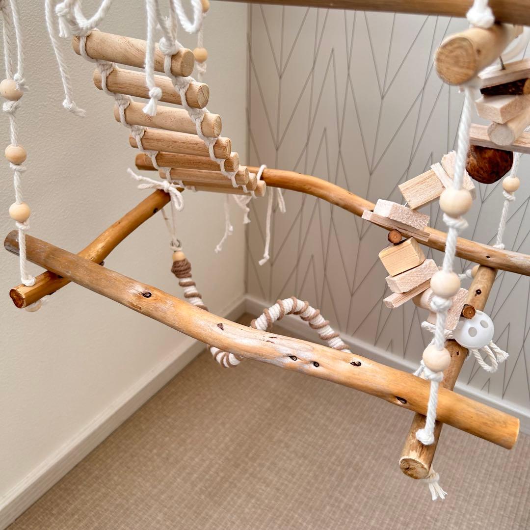 93流木バードアスレチック 吊り下げ式バードジムバードトイ ロープパーチ