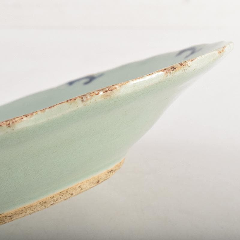 中国　成化年製　新渡　青磁　染付　輪花盤　皿　V　R8785