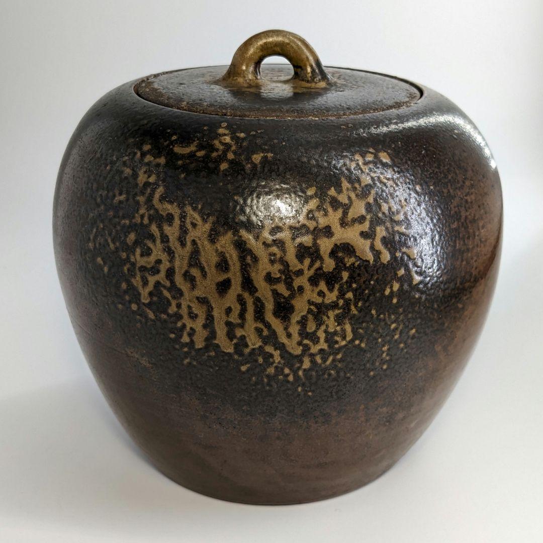 古い備前焼の水指 合箱 茶道具 茶器 抹茶 水差 食器 容器 花器 花瓶 花入