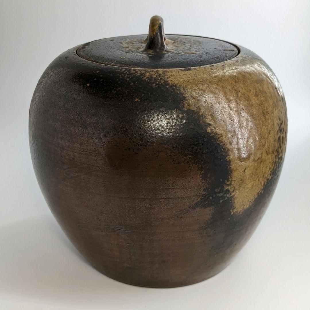 古い備前焼の水指 合箱 茶道具 茶器 抹茶 水差 食器 容器 花器 花瓶 花入