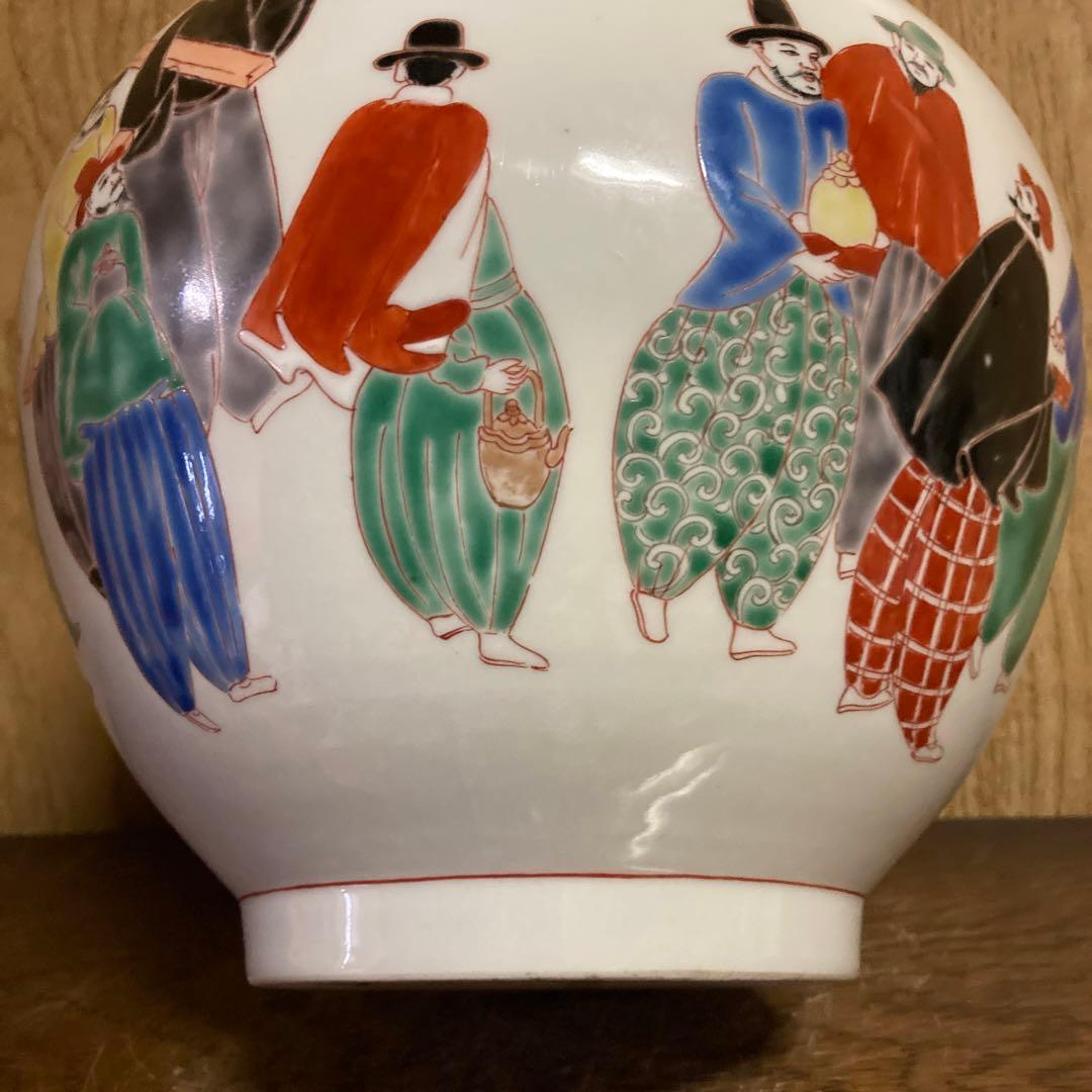 古伊万里　色絵　瓶　大徳利　南蛮人図