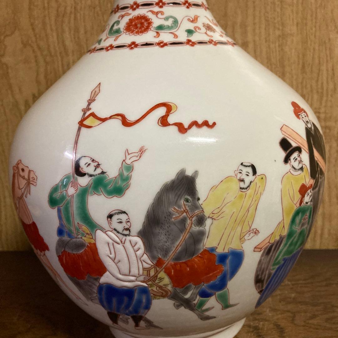 古伊万里　色絵　瓶　大徳利　南蛮人図