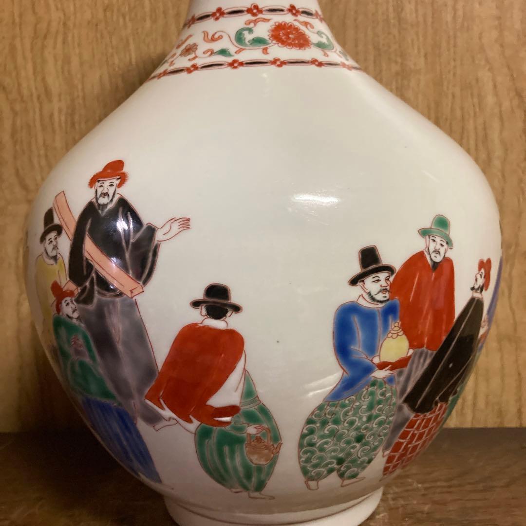 古伊万里　色絵　瓶　大徳利　南蛮人図