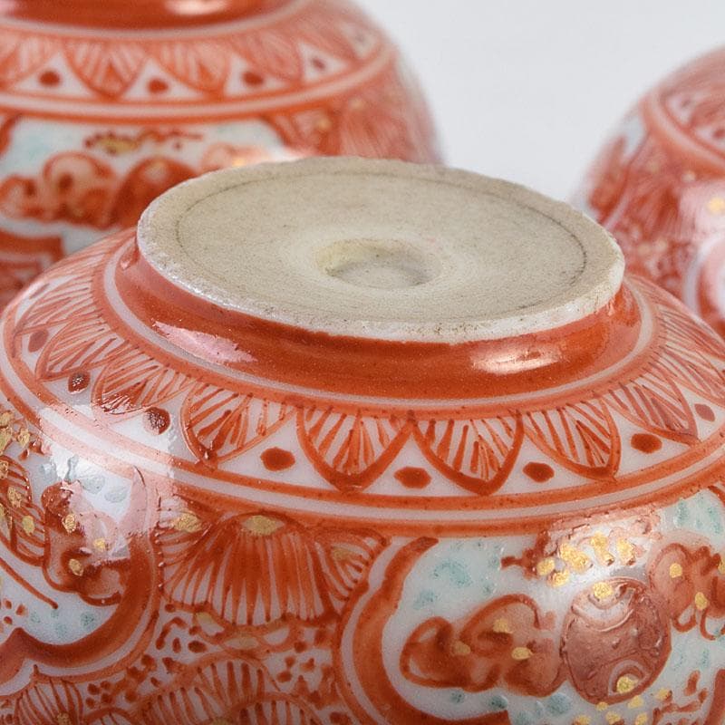 りんぞう　九谷焼　古九谷　赤絵　盃　ぐい呑　三客　時代箱　M　R9325