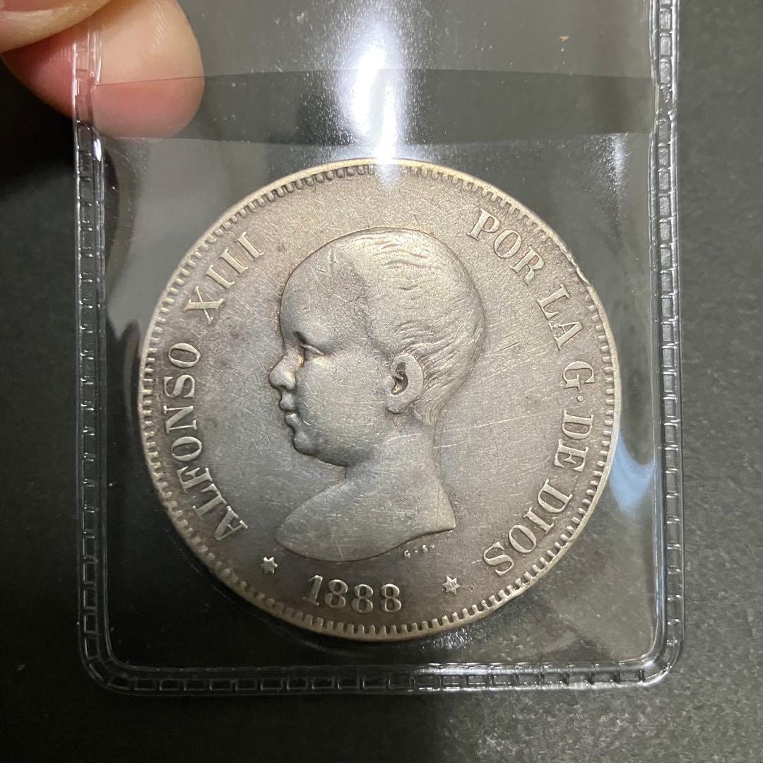 スペイン 1888年 5ペセタ 貿易銀貨 1884年 スペイン銀貨アルフォンソXII 5ペセタ銀貨SV900KM#688｜Yahoo