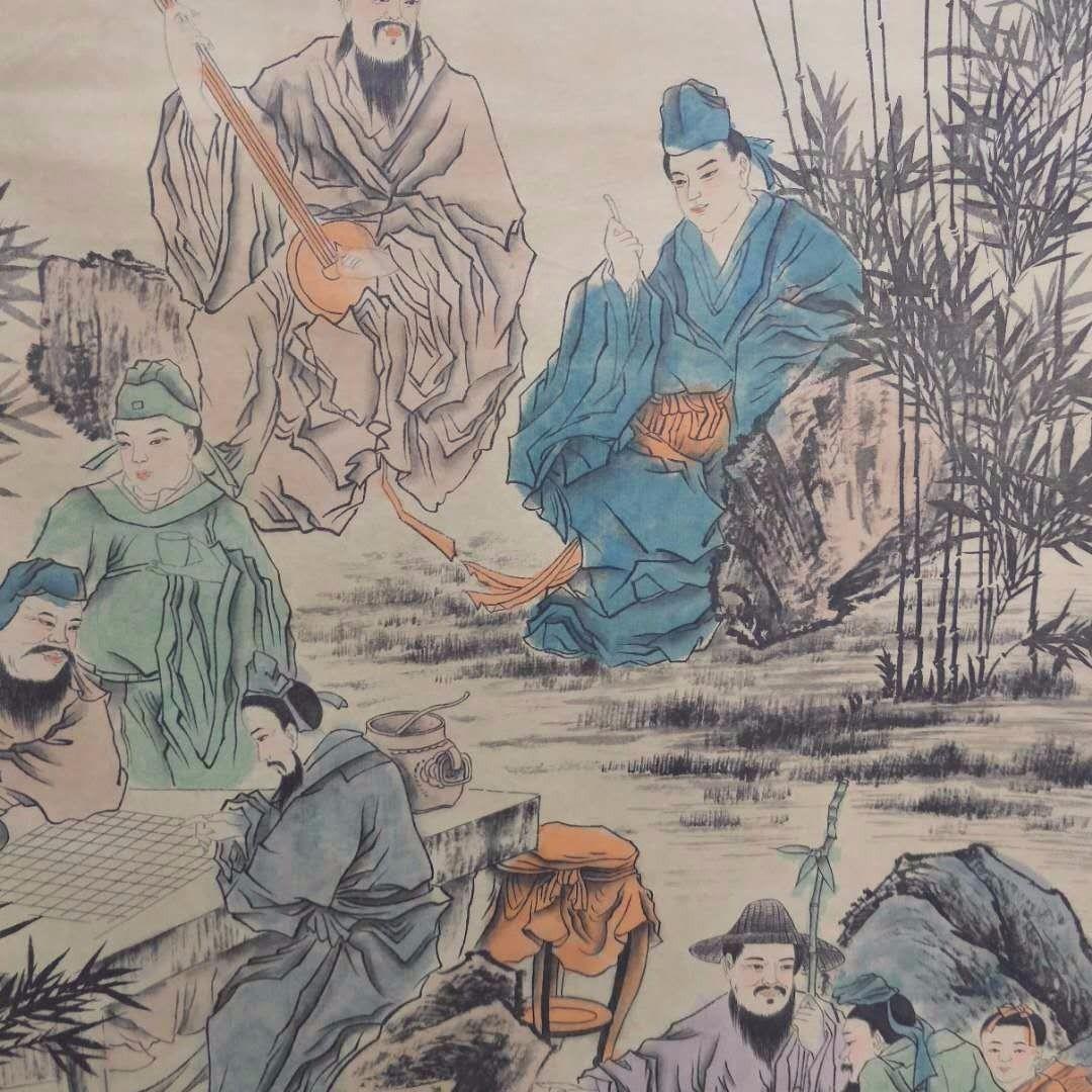 張大千国画“竹林七賢”骨董山水画