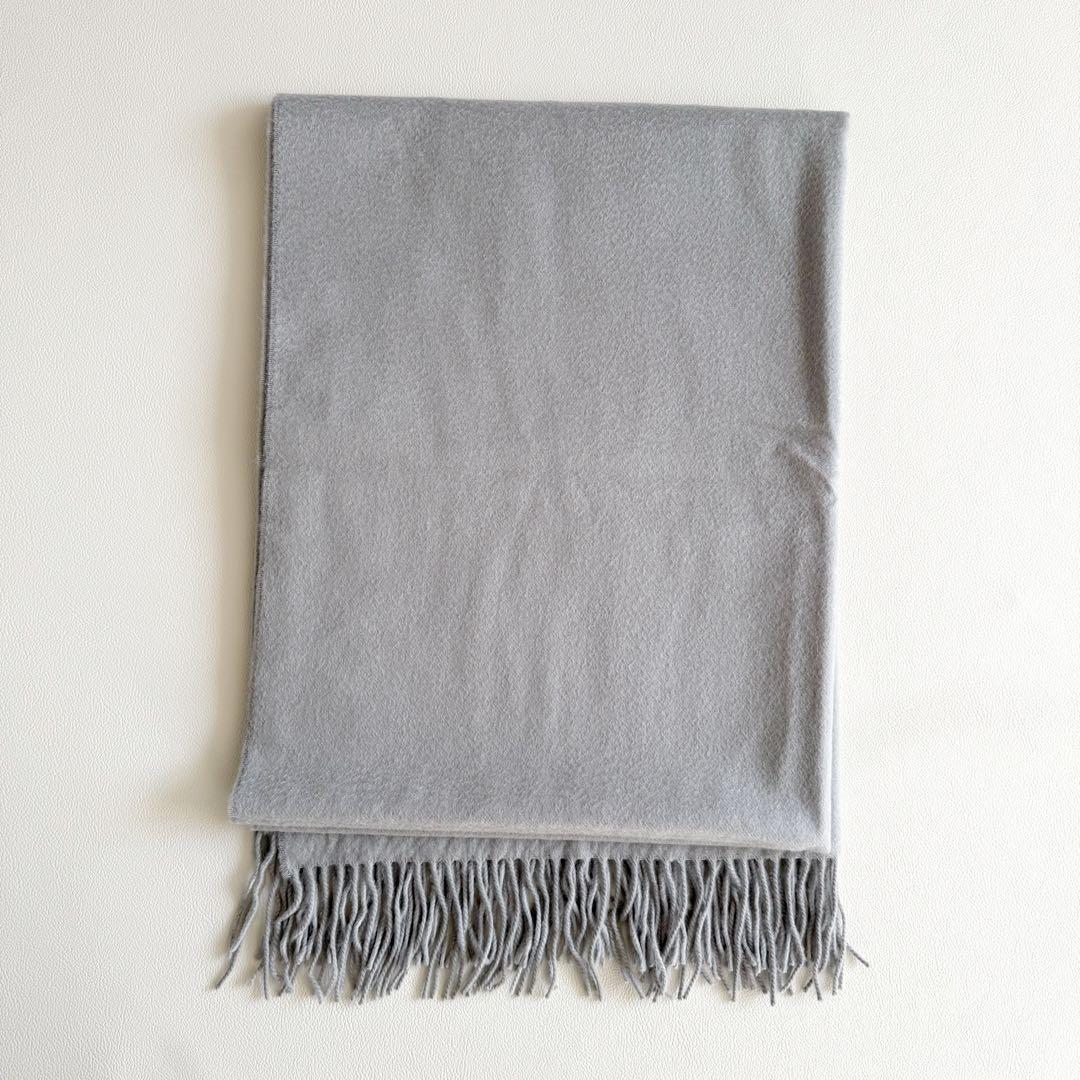 美品 ジョンストンズ 大判 ストール マフラー カシミヤ ライトグレー