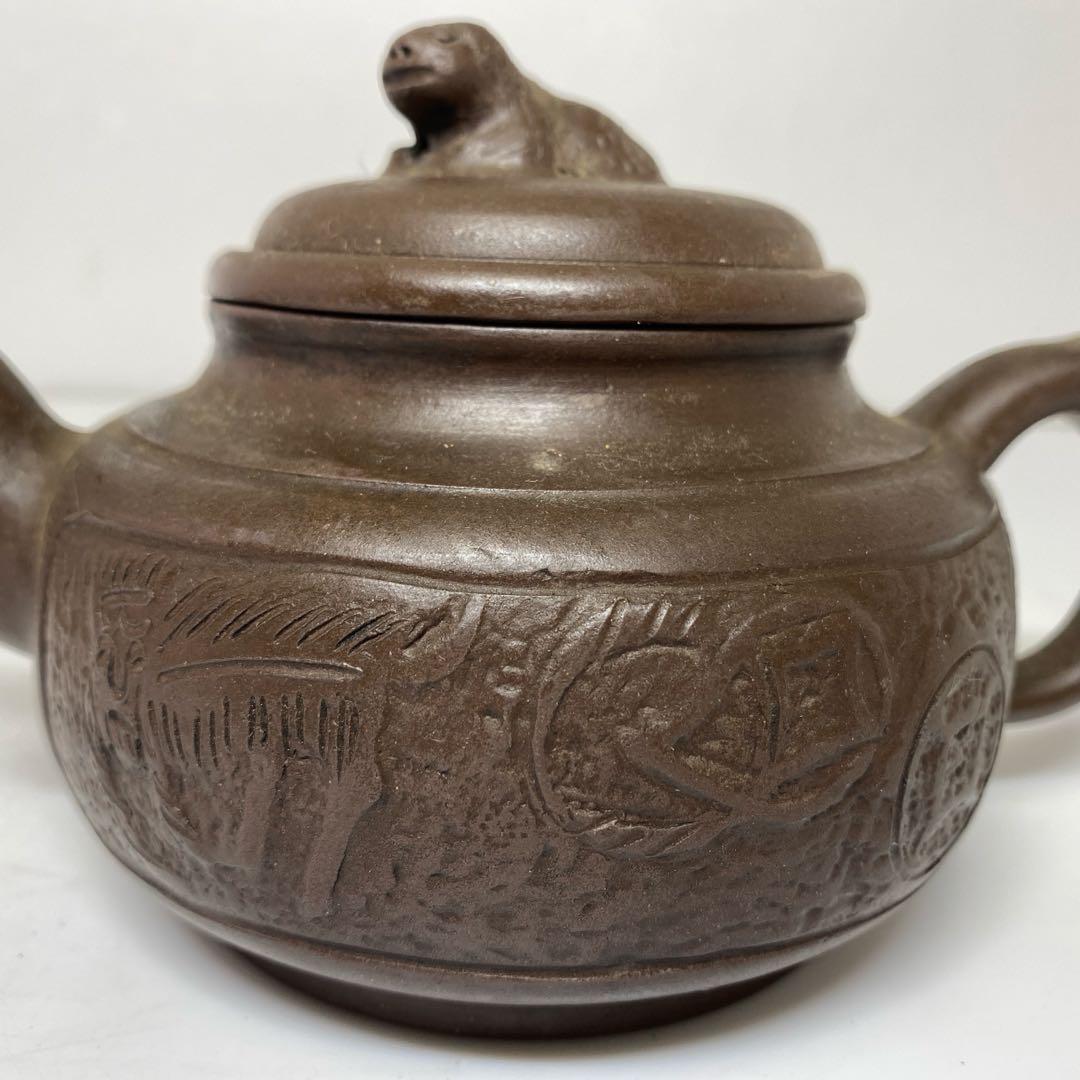 中国古玩　朱泥急須A 幅約17.5㎝　東さ7-1102③