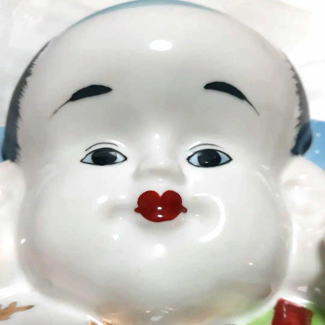 030【瀬戸焼】赤絵古式福助 開運招福 商売繁盛 陶磁器 昭和レトロ 日本製