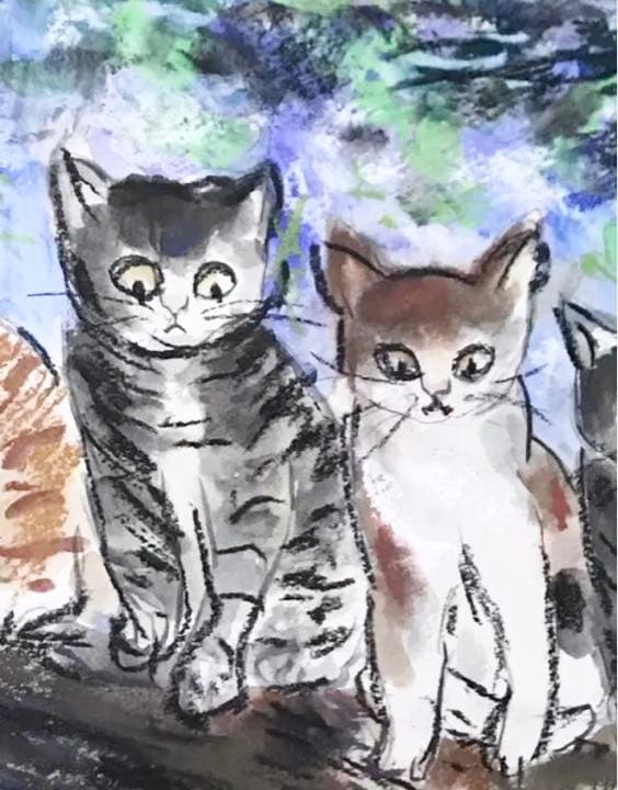 絵画★原画★１点物の作品★本物★額装★インテリア★猫★パステル画★水彩画★ネコ