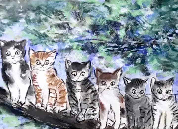 絵画★原画★１点物の作品★本物★額装★インテリア★猫★パステル画★水彩画★ネコ