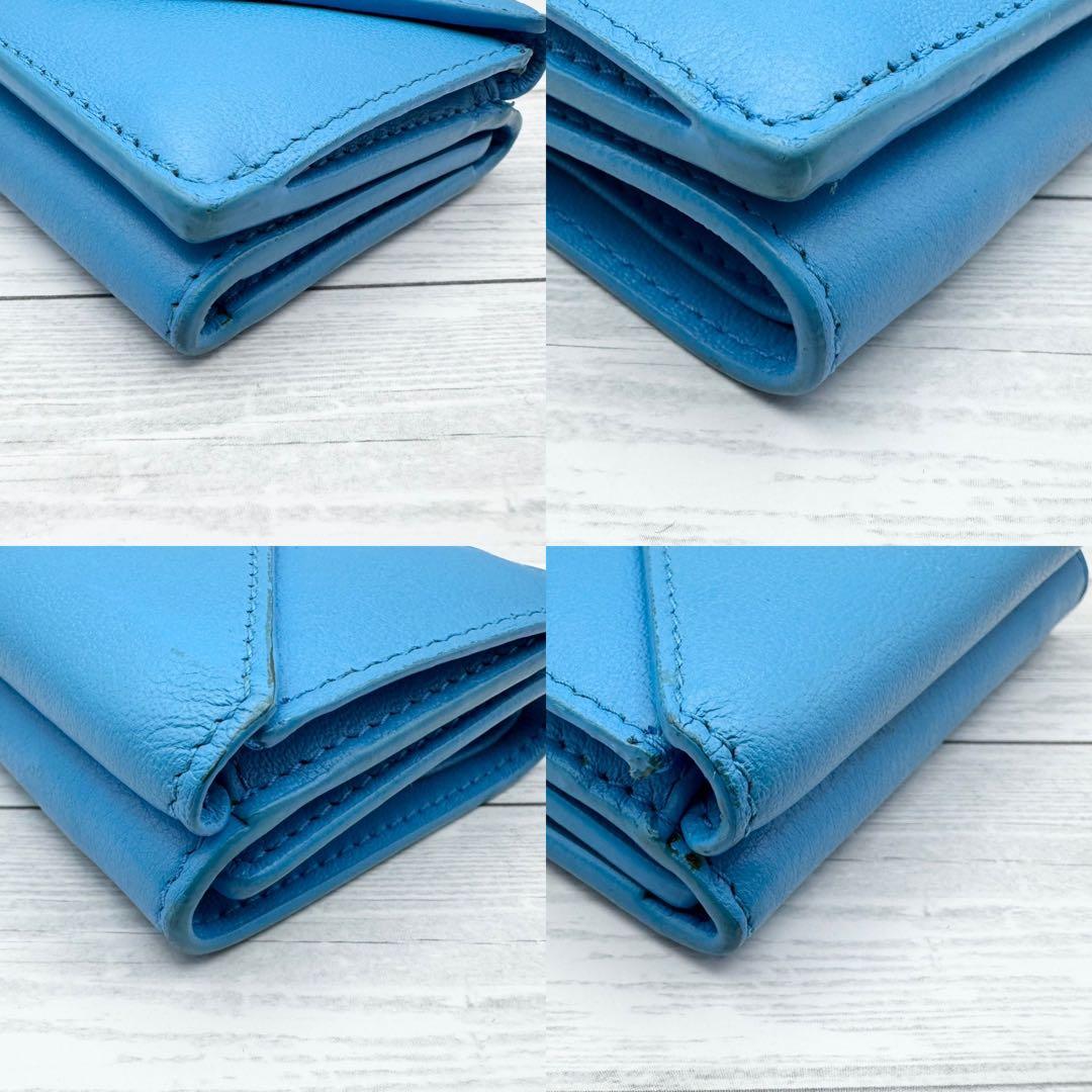 【極美品】バレンシアガ 三つ折財布 ペーパーミニウォレット　レザー　ブルー