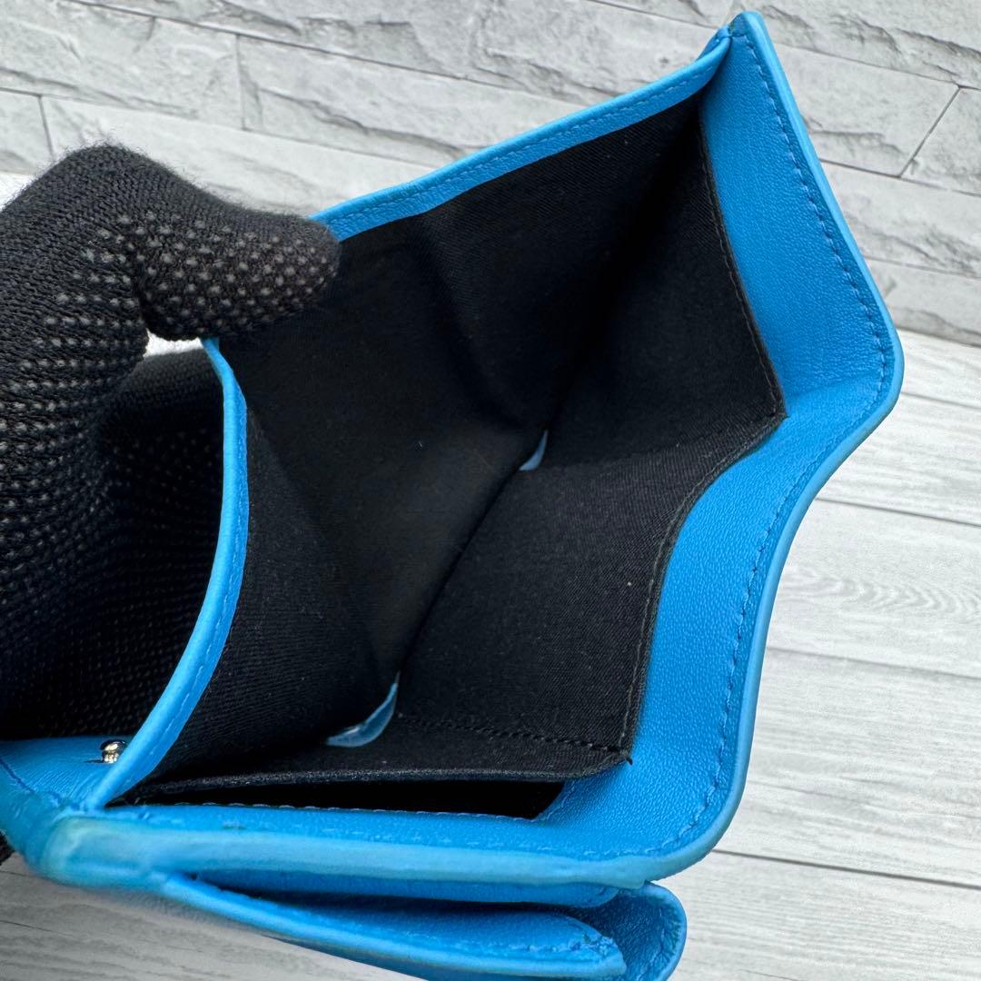 【極美品】バレンシアガ 三つ折財布 ペーパーミニウォレット　レザー　ブルー