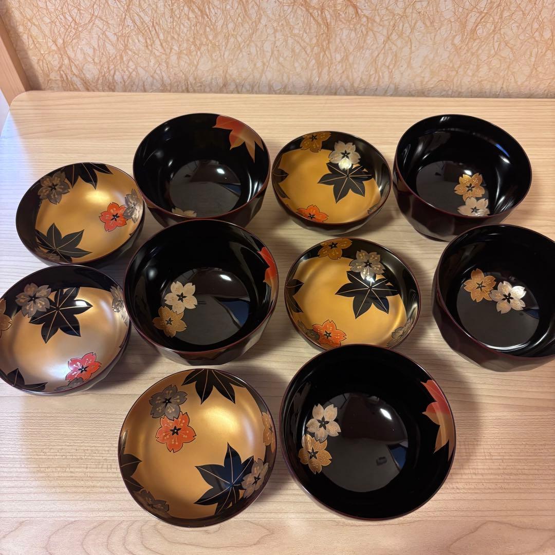 輪島塗大向高洲堂 月に春秋桜楓金蒔絵 漆器吸物椀5客