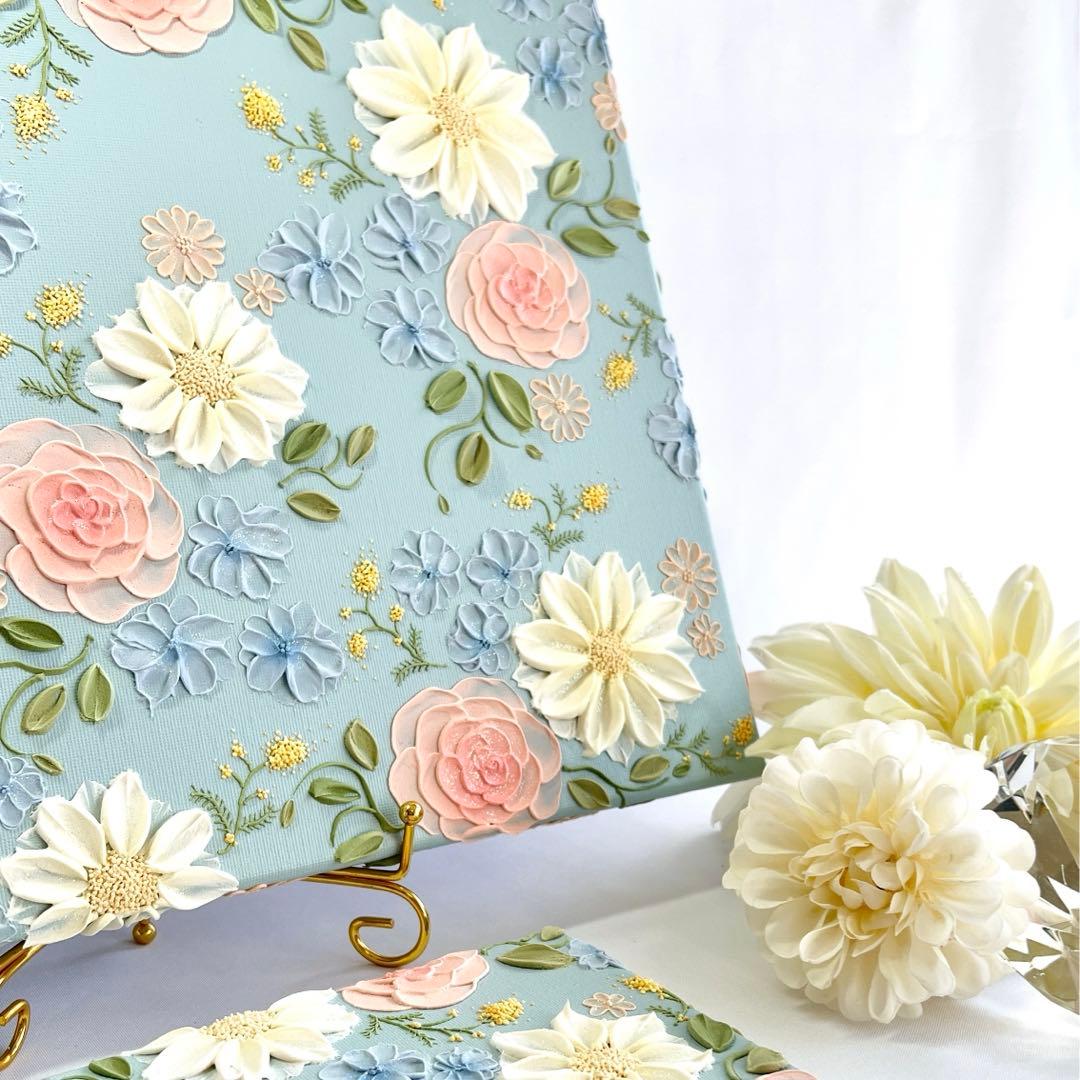 テクスチャーアート 絵画 インテリアアート 立体 花 絵 ミモザ 北欧