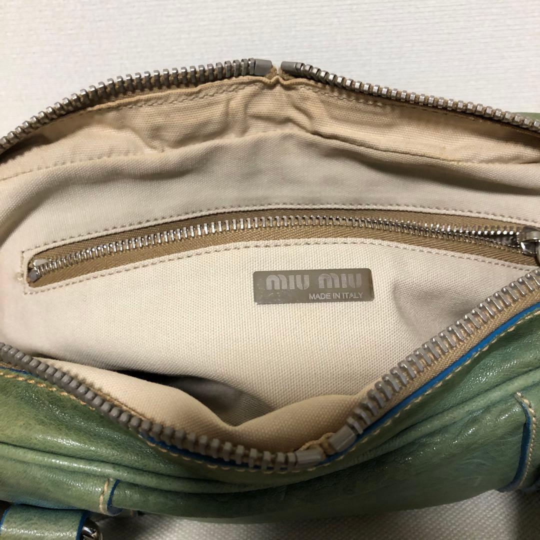 MIU MIU レザー ハンドバッグ グリーン系
