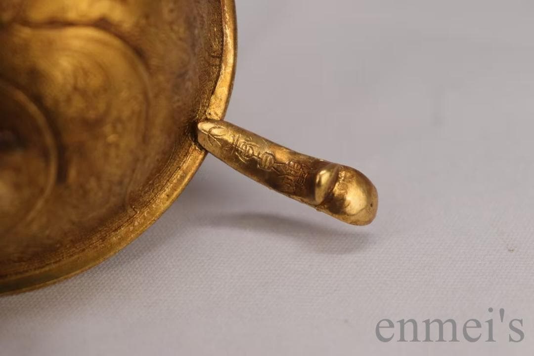 中国古美術 旧蔵清代 鍍金銅三足酒杯 精銅製 純手作り