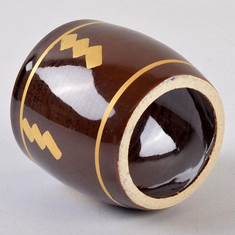 茶道具　膳所焼　淡海ぜぜ　陽炎園造　太鼓形　〆縄蒔絵　蓋置　共布共箱　V8752