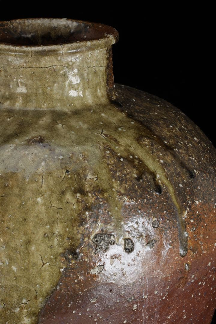 古陶 大壺 高さ37cm 6.2kg 自然釉 流釉 飾壺 民藝 古美術 骨董品