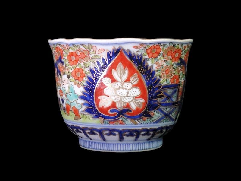 古伊万里 金襴手 花に唐子の図 向付 5客 AS-DCe