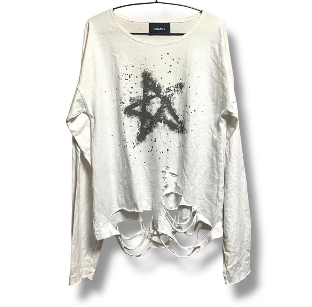 GRANCY ラインストーンデザイン グラフィックダメージ ロンT L - メルカリ