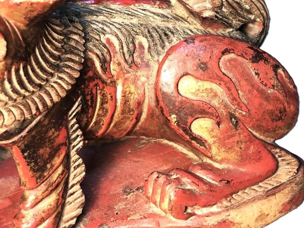 木彫金朱漆塗玉獅子 】 江戸時代