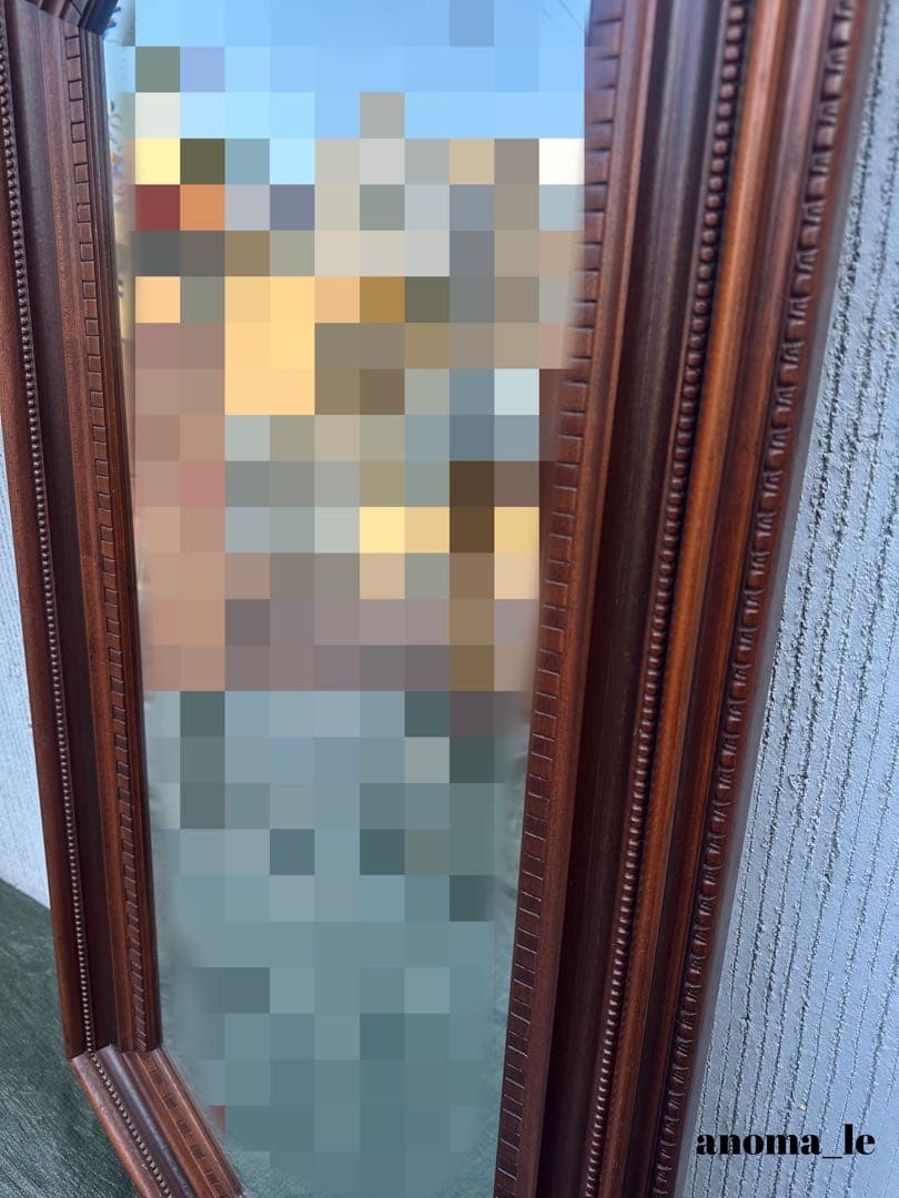 6001【ウォールミラー】イタリア 木製 彫刻 ベベル鏡 アンティーク