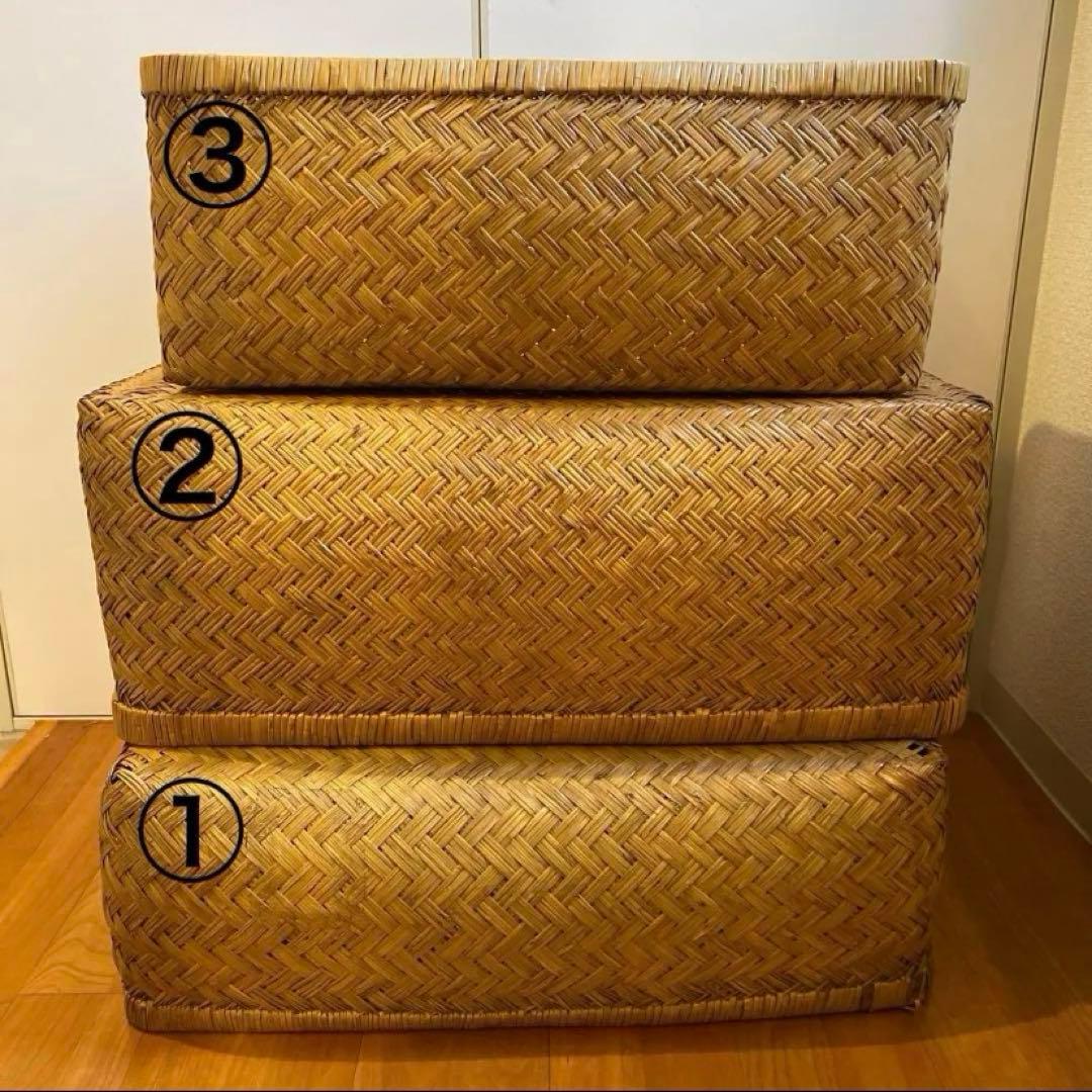 ③ 【最終価格】竹行李 柳ごおり昭和レトロ 竹細工 大籠 箪笥カゴ 受け