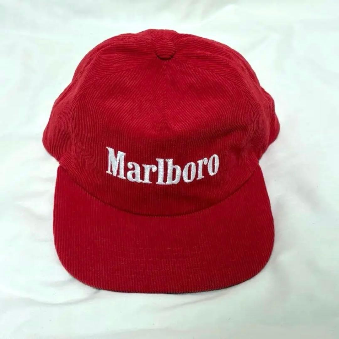 Marlboro 赤 コーデュロイキャップ｜90s Marlboro マルボロ ロゴ刺繍