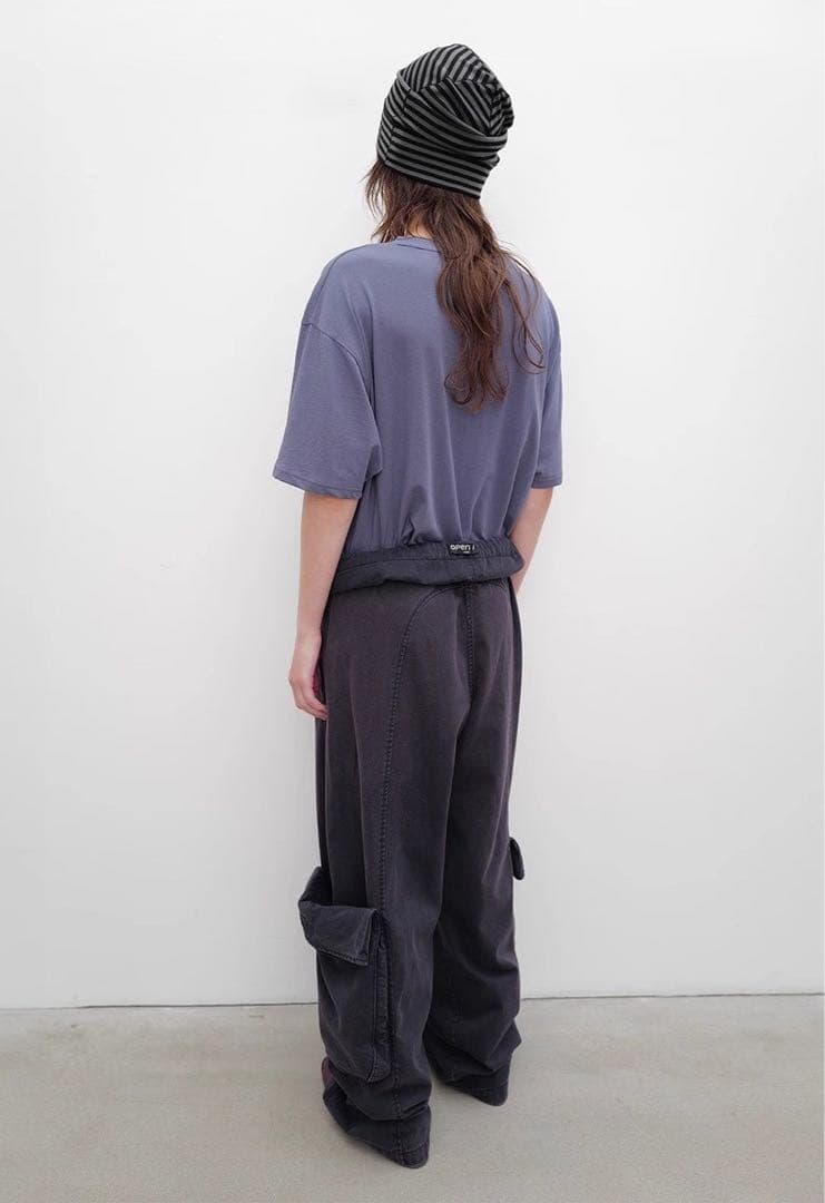 Open Yy ダークグレー カーゴパンツ ゴムウエスト