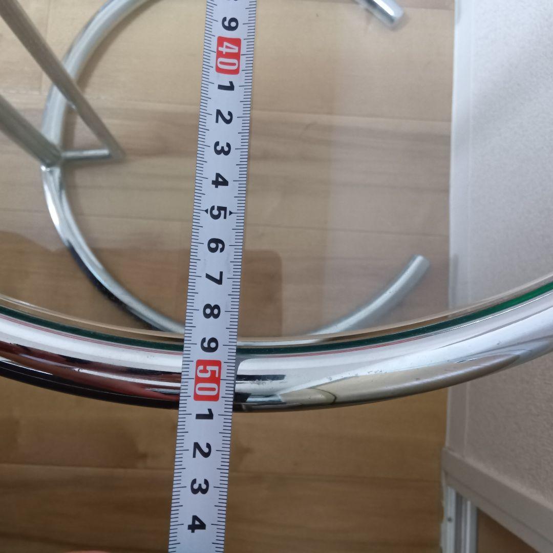 モダン ガラス天板 円形テーブル　円形ガラスサイドテーブル シルバーステンレス