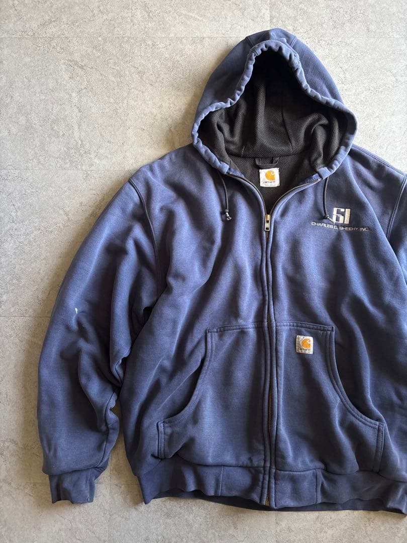 しょう様carhartt ジップパーカー 裏地サーマル 企業系刺繍 ネイビー