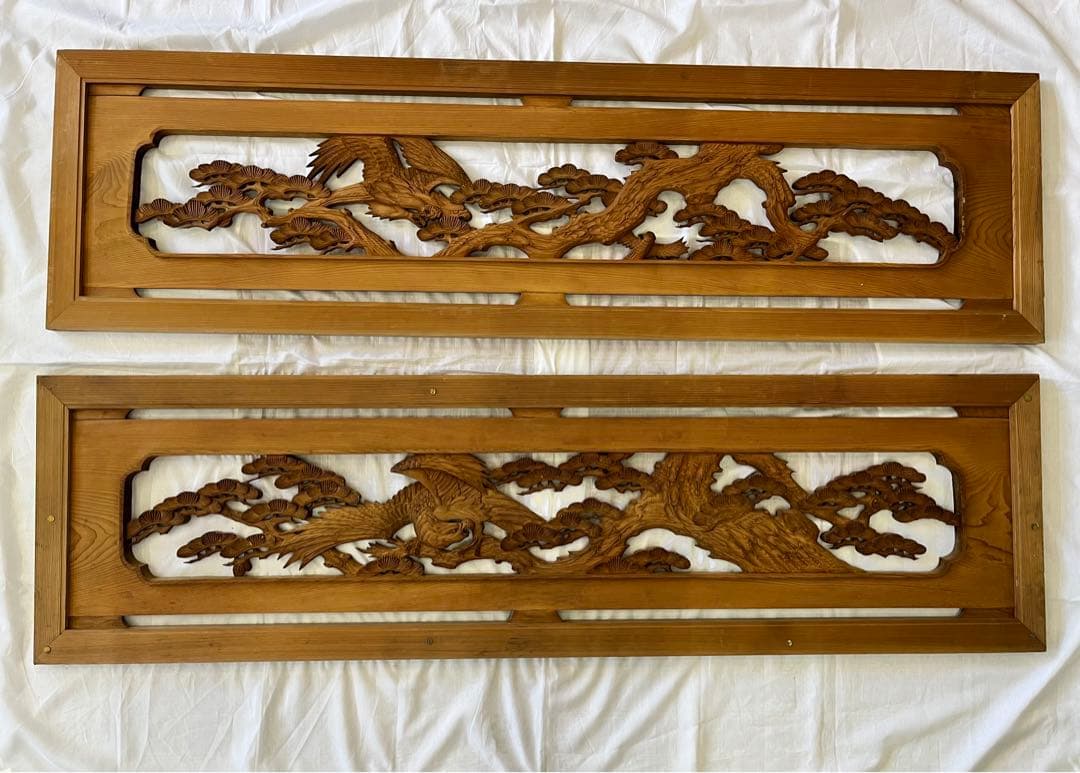 欄間 アンティーク 二枚欄間 らんま 2枚 セット 2枚組 木彫り