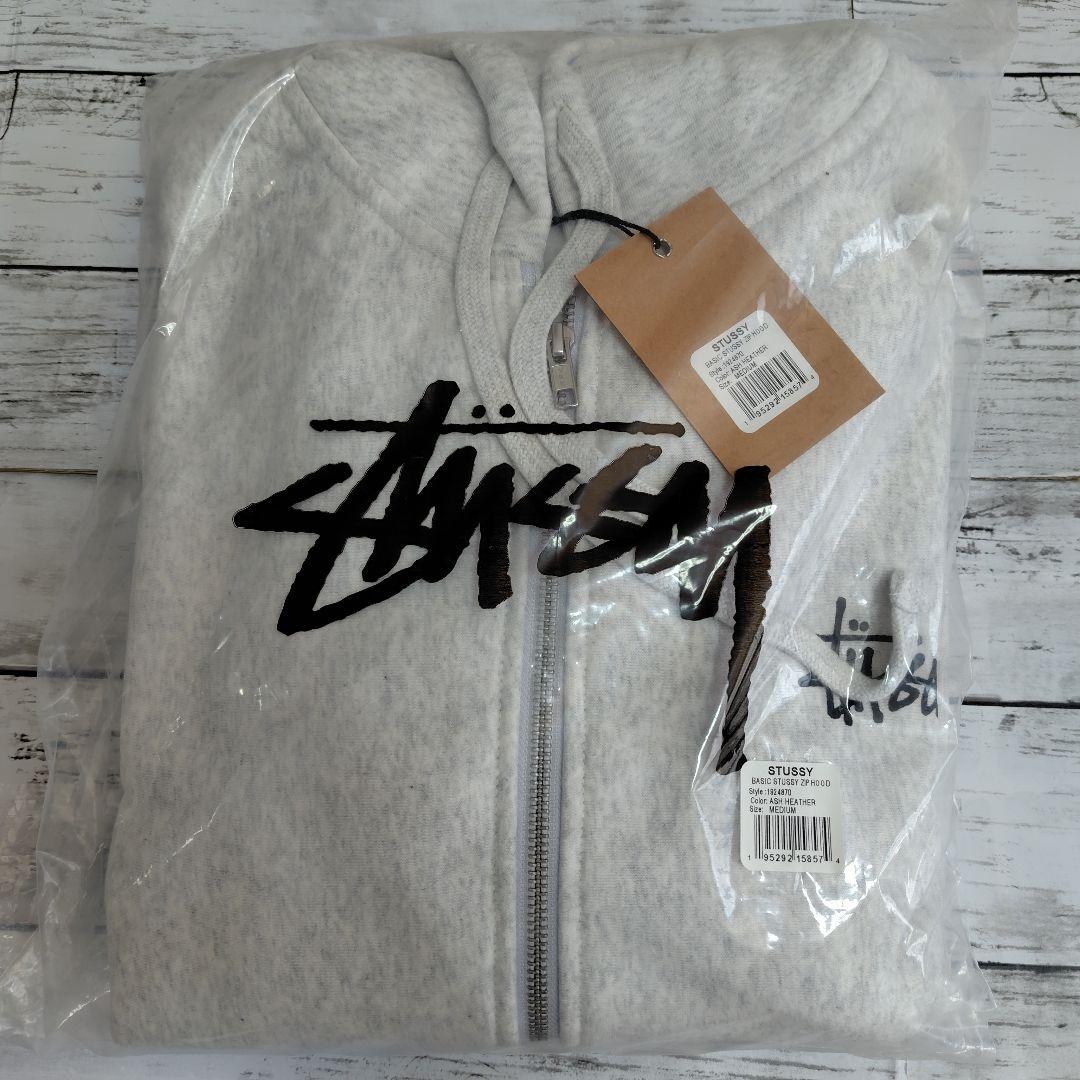 ステューシー STUSSY BASIC ZIP FOOD パーカー M グレー