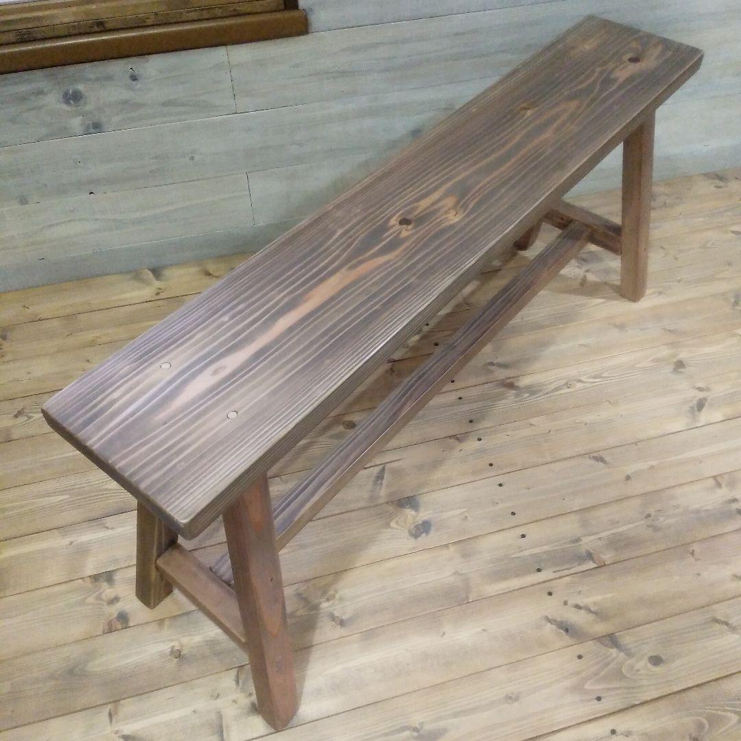※キズ有り　ハンドメイド木製ベンチ　幅100㎝　座面高45㎝　アンティークグレー